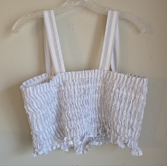 J. Crew Blue & White Smocked Striped Crop Top Gently Used Size L - Picture 5 of 14